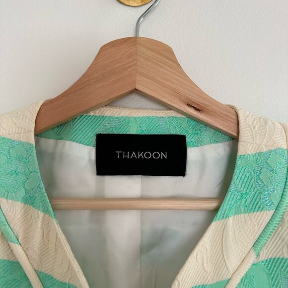 Thakoon Striped Pattern Zip Up Lined Blazer Jacket Green 2 - Picture 6 of 11